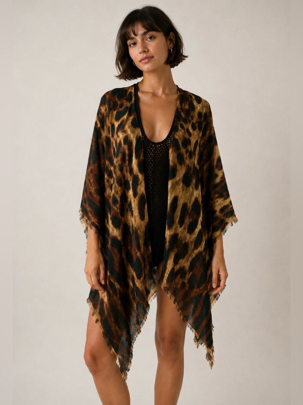 Steve Madden Leopard Print Rayon Wrap Shawl NWT Brown Green Tan Fringe OS
